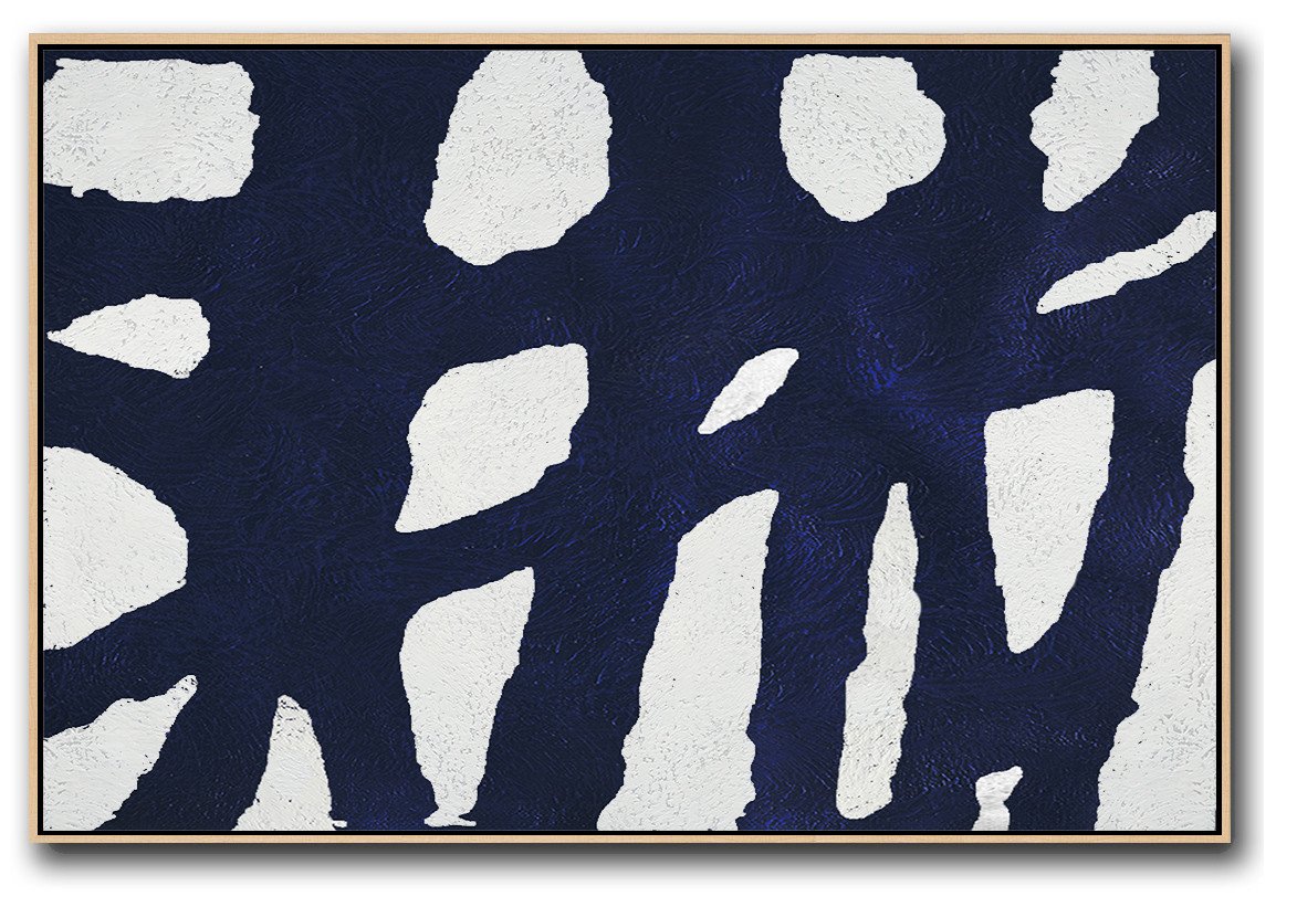 Horizontal Navy Painting Abstract Minimalist Art On Canvas - Canvases Prints And Wall Art Extra Large
